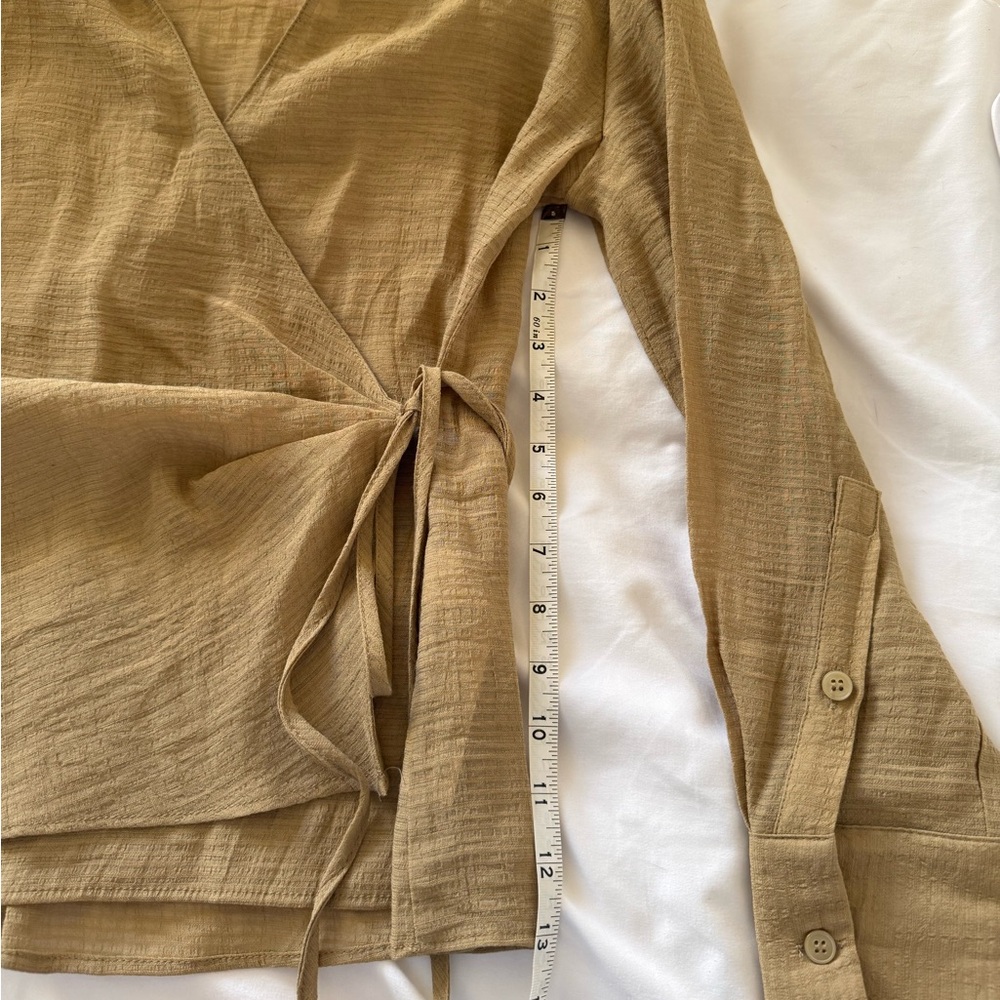 Zara Wrap Blouse Medium Rust Mustard Tie Waist Long Sleeve Collared Top - Picture 5 of 5